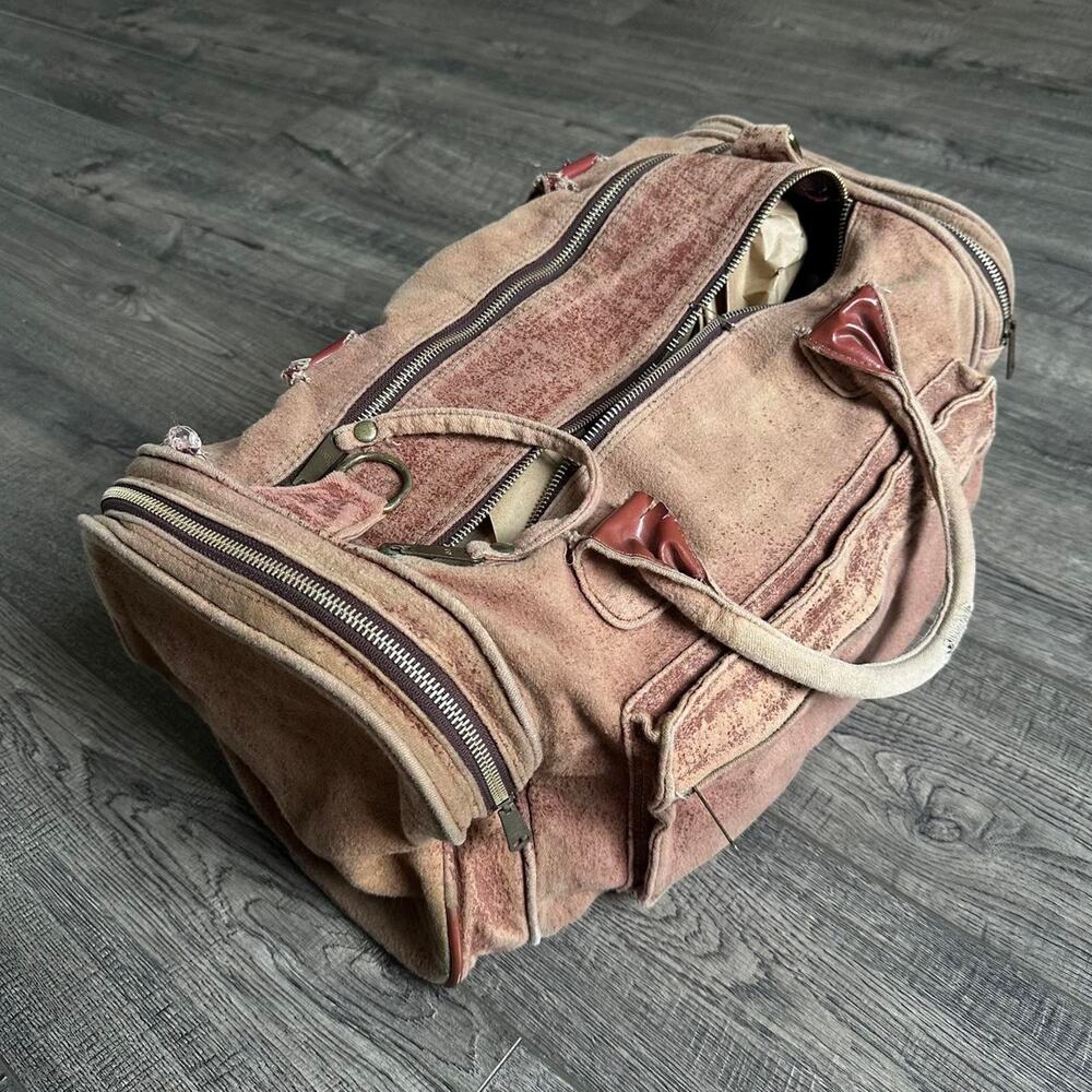 Rare Vintage 60s 70s Suede Double Zip Made in Korea Duffel Bag